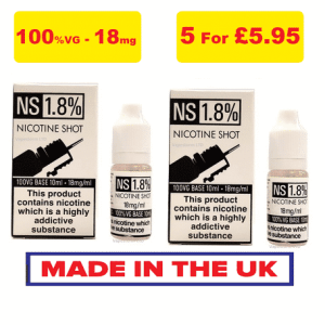 NS Nicotine Shots 18mg - 100%VG Nic Shots For Cloud Chaser
